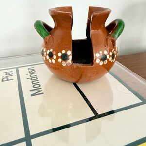 La Mexicana Handmade Floral Painted Clay Napkin Holder Servilletero De Barro